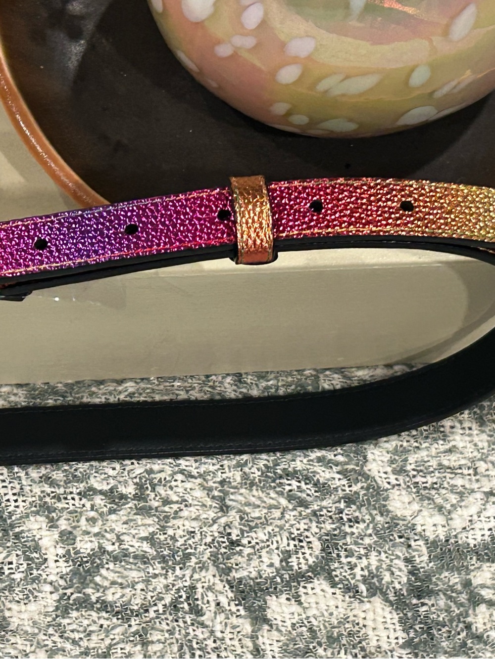 Kurt Geiger Multicolor Metallic Skinny Belt with Gold Buckle. L/XL - Picture 3 of 9